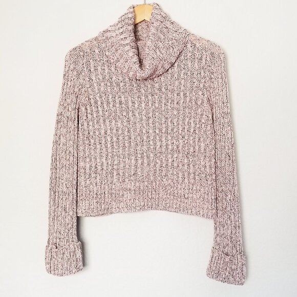 Free People Pink Marled Ballet Combo Twisted Cable T-Neck Sweater S Turtleneck - Picture 3 of 16